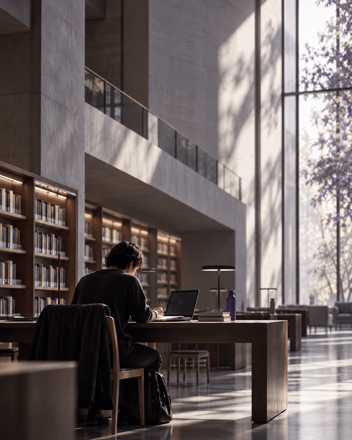 Étudiant travaillant dans une bibliothèque